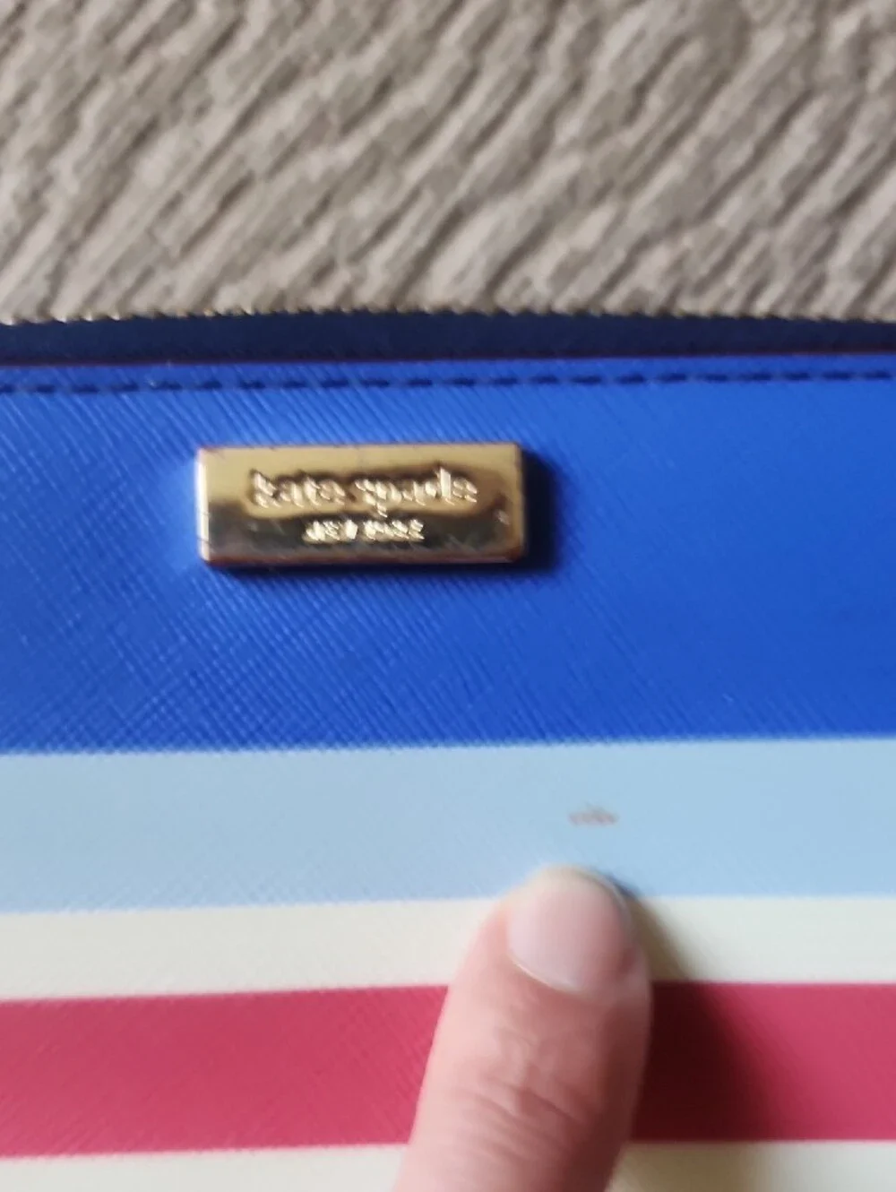 Kate Spade Blue, Light Blue, White & Red Striped Zip Wallet